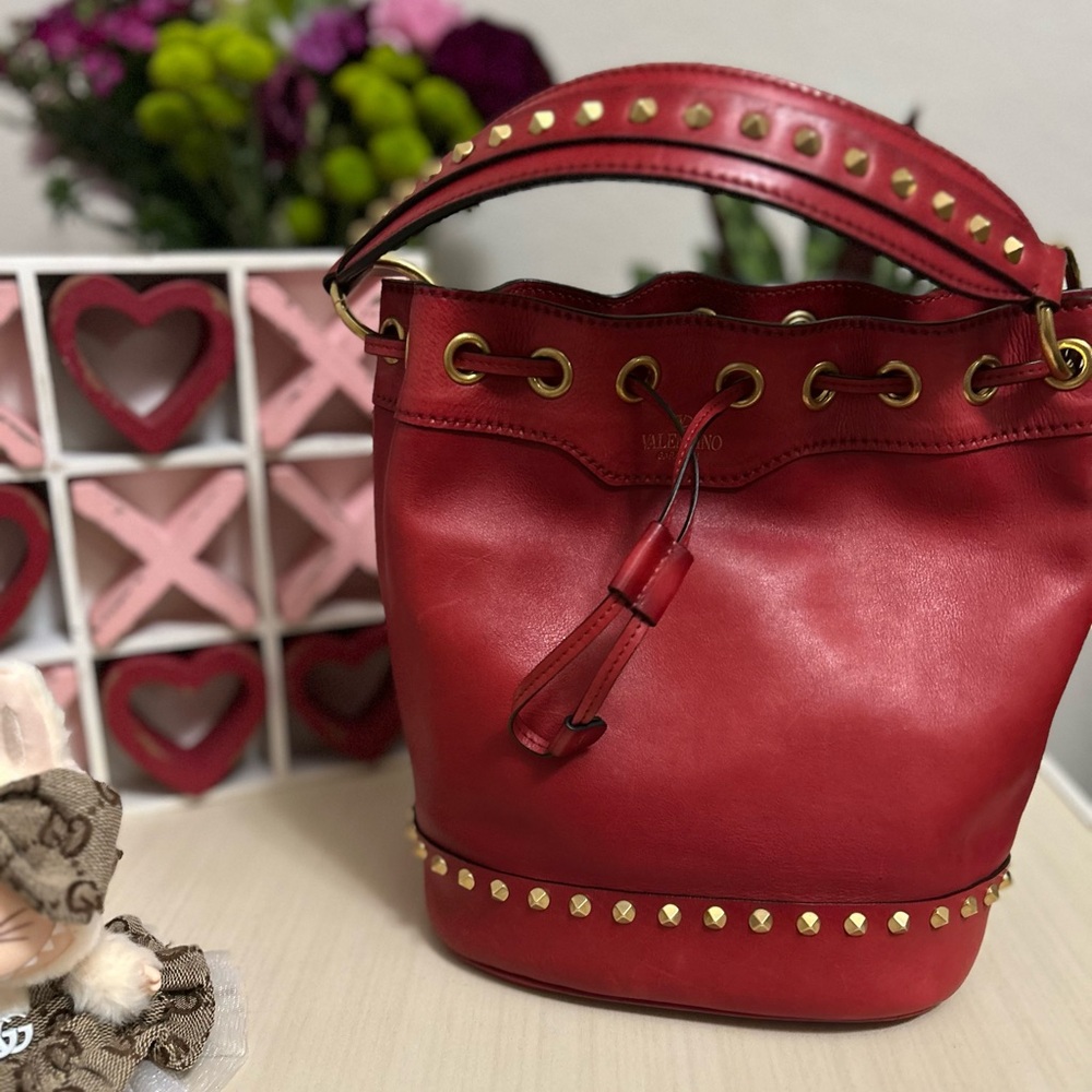Valentino Garavani Red Leather Bucket Bag